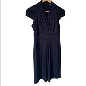 Calvin Klein dress black NeW capped‎ sleeve size 4 pleated front detail v neck